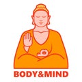 Body and mind yoga, isolated buddha logotype in vector