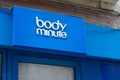 Body minute logo text and brand sign on entrance facade BODYminute beauty salon for