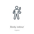 Body odour icon. Thin linear body odour outline icon isolated on white background from hygiene collection. Line vector body odour