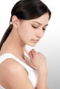 Body Pain. Beautiful Woman Feeling Pain In Elbows, Painful Arm Royalty Free Stock Photo