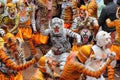 Body painted people perform `tiger dance`