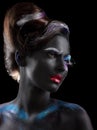 Body-painting. Fantasy. Woman with Fantastic Stagy Makeup over Black