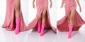 Body part Foots Shoes 20s Asian Beautiful woman wear Pink long ball evening Gown. Female wear Royalty Free Stock Photo