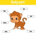 Body part. Learning words. Education developing worksheet. Activity page for study English. Game for children. Funny character. Royalty Free Stock Photo