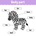 Body part. Learning words. Education developing worksheet. Activity page for study English. Game for children. Funny character. Royalty Free Stock Photo