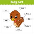 Body part. Learning words. Education developing worksheet. Activity page for study English. Game for children. Funny character. Royalty Free Stock Photo