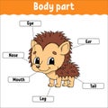 Body part. Learning words. Education developing worksheet. Activity page for study English. Game for children. Funny character. Royalty Free Stock Photo