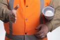 Body part of pot-bellied engineer in overalls stretching out his hand for handshake as symbol of laying contract, business Royalty Free Stock Photo