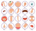 Body parts icons in cartoon style. Collection of the human body elements