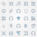 Body piercing colored icons - vector piercing symbols