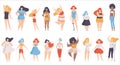 Body positive and beauty diversity. Happy multicultural young happy women in underwear set cartoon vector Illustration Royalty Free Stock Photo