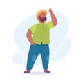 Body Positive Happy Bearded Man Character with Cheerful Smile Waving Hand Vector Illustration