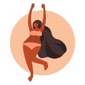 Body positive. Happy plus size african girl and active healthy lifestyle. Vector illustration