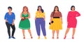 Body positive people. Plus size female characters, attractive curvy, overweight group. Oversize obesity, pretty large lady. women