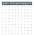 Body psychotherapy vector line icons set. Bodywork, Psychotherapy, Therapeutic, Counselling, Somatic, Energy, Trauma