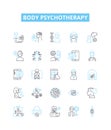 Body psychotherapy vector line icons set. Bodywork, Psychotherapy, Therapeutic, Counselling, Somatic, Energy, Trauma