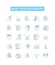 Body psychotherapy vector line icons set. Bodywork, Psychotherapy, Therapeutic, Counselling, Somatic, Energy, Trauma