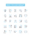 Body psychotherapy vector line icons set. Bodywork, Psychotherapy, Therapeutic, Counselling, Somatic, Energy, Trauma