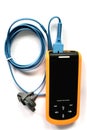 Body of the pulse oximeter with cable, medical equipment for detect blood oxygen in the patients in the hospital.