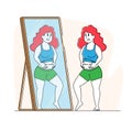 Body Rejection Concept. Plus Size Female Character with Low Self-esteem Looking at Mirror Dissatisfied with her Figure Royalty Free Stock Photo