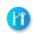 Body scanning blue flat design long shadow glyph icon. Airport security with metal detector. Passenger getting checked