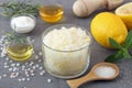 Body scrub of sea salt with lemon Royalty Free Stock Photo