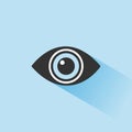 Body senses vision. Eye icon with shade on blue background