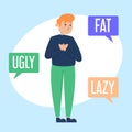 Body shame isolated illustration. Fat man ashamed