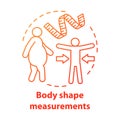 Body shape measuring concept icon. Fighting obesity, keeping fit, slim idea thin line illustration. Measuring tape