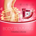 Body skin care series ads. Vector Illustration with chili pepper body slimming firming cream tube and container. Poster.