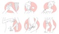 Body skin care thin line icon set, skincare infographic collection of girl applying cream