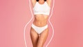 Body Slimming. Slim Female Torso With Drawn Silhouette Outline Around Figure