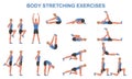 Body stretching exercise vector set Royalty Free Stock Photo