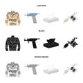 Body tattoo, piercing machine, napkins. Tattoo set collection icons in cartoon,black,monochrome style vector symbol Royalty Free Stock Photo