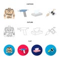 Body tattoo, piercing machine, napkins. Tattoo set collection icons in cartoon,outline,flat style vector symbol stock