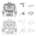 Body tattoo, piercing machine, napkins. Tattoo set collection icons in outline,monochrome style vector symbol stock Royalty Free Stock Photo