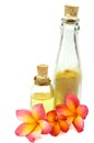 Body treatment items and tropical flowers Royalty Free Stock Photo