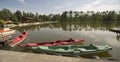 A body of water. Visible moored kayaks in the bathing area . Royalty Free Stock Photo