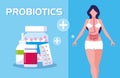 Body of woman with medicines probiotics