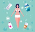 Body of woman with medicines treatments