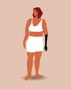 Body of woman with prosthetic arm in her underwear, Flat vector stock illustration