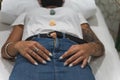 Body of a young woman during a reiki treatment and chakra alignment