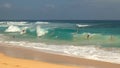 Bodyboard surfers at the dangerous sandy beach, hawaii Royalty Free Stock Photo
