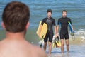 Bodyboarders on the shore Royalty Free Stock Photo