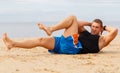 Bodybuilder on the beach Royalty Free Stock Photo