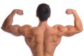 Bodybuilder bodybuilding flexing muscles posing back biceps strong muscular young man isolated Royalty Free Stock Photo