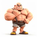 Bodybuilder, boxer, man with big muscles, funny cute cartoon 3d illustration on white background,