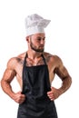 Bodybuilder Chef with Apron on Naked Muscular Body