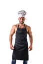 Bodybuilder Chef with Apron on Naked Muscular Body