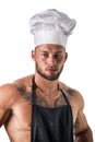 Bodybuilder Chef with Apron on Naked Muscular Body